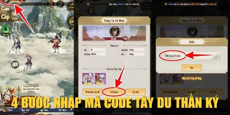 4 bước nhập mã code Tây Du Thần Ký